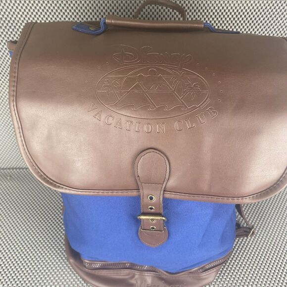 Disney Vacation Club Backpack Blue Brown Faux Leather Canvas Zipper Outdoor Bag main image 15